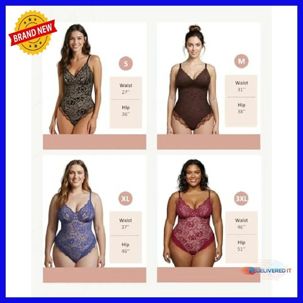Lace Shapewear Bodysuit Tummy Control V-Neck Sleeveless Jumpsuit